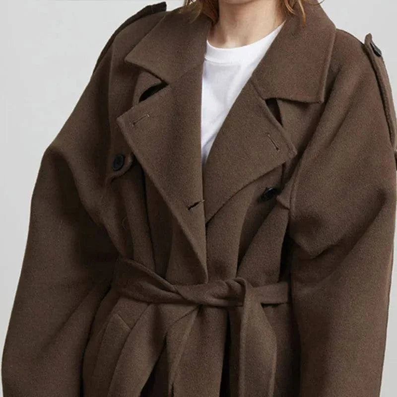 Elegant Brown Woolen Overcoat