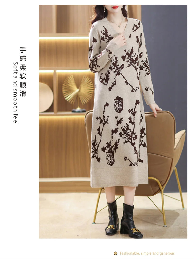 Temperament V-Neck Sweater Dress