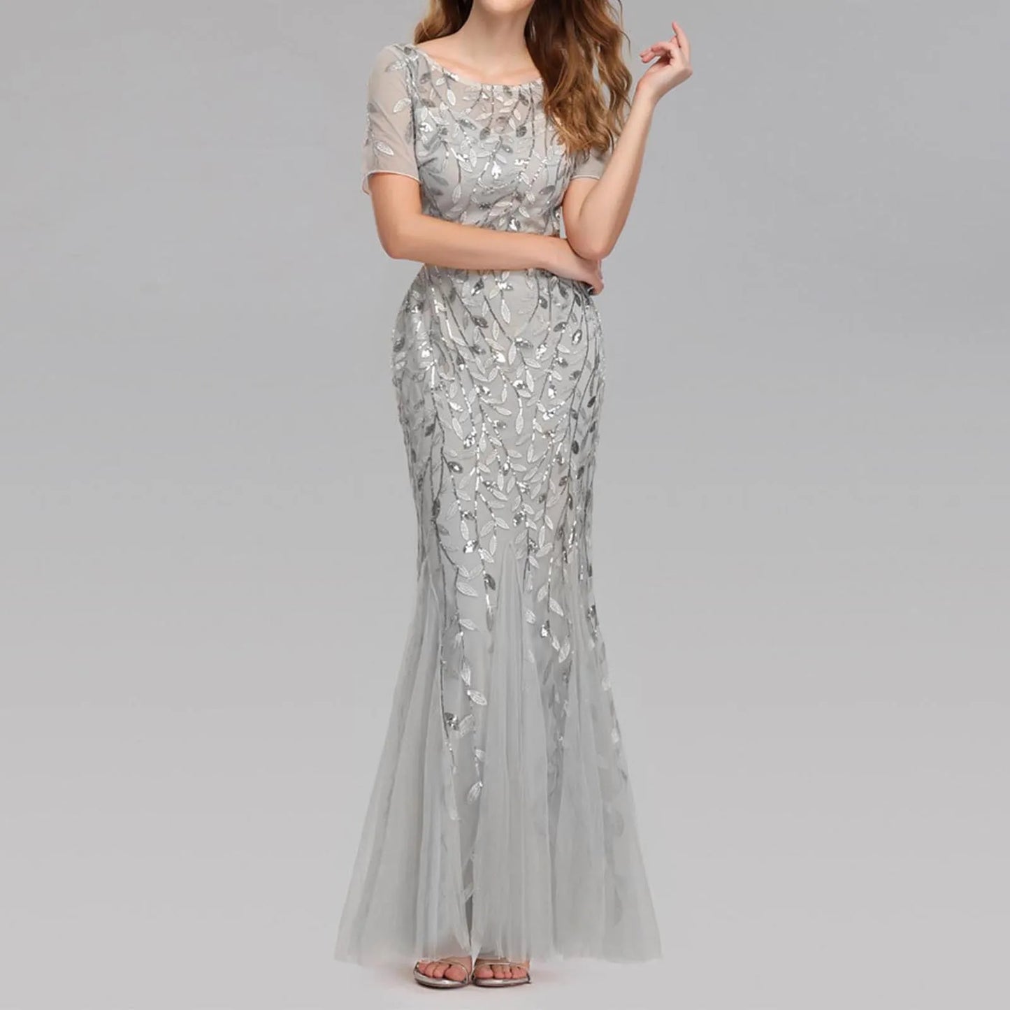 Luxury Sequin Mesh Evening Maxi Dress