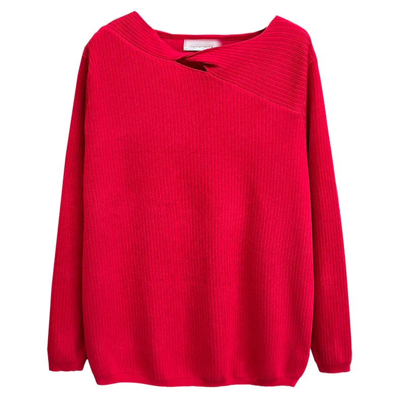 Plus Size Hollow Neck Sweater - Autumn Winter Knitwear