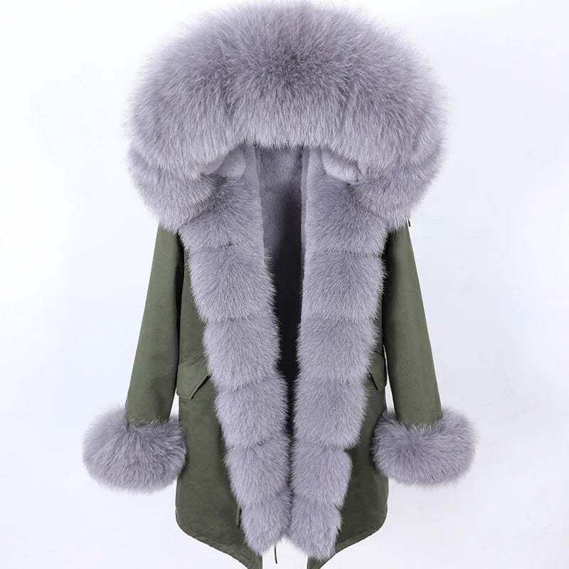 Luxury Hooded Real Fox Fur Jacket