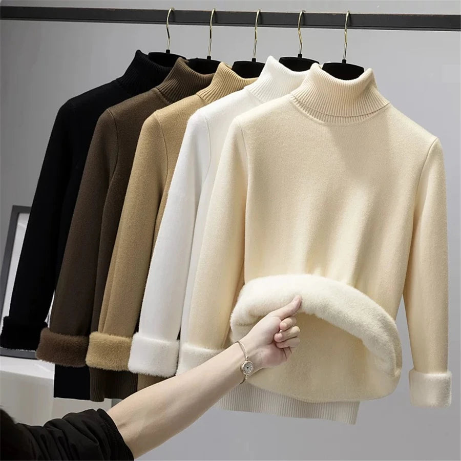 Elegant Velvet Lined Turtleneck Sweater for Women