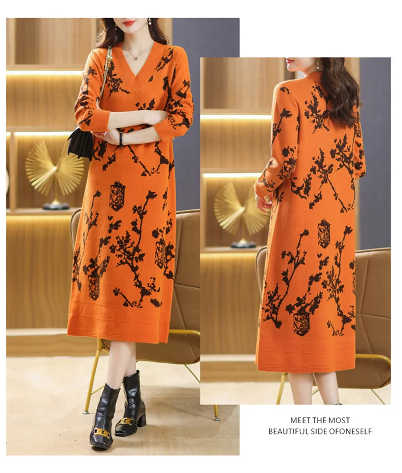 Temperament V-Neck Sweater Dress