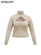 Switch ONELINK Beige Turtleneck Hollow Out Plus Size Sweater 1 image