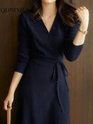 Switch V-Neck Wrap-Up Knitted Dress for Women 1 image