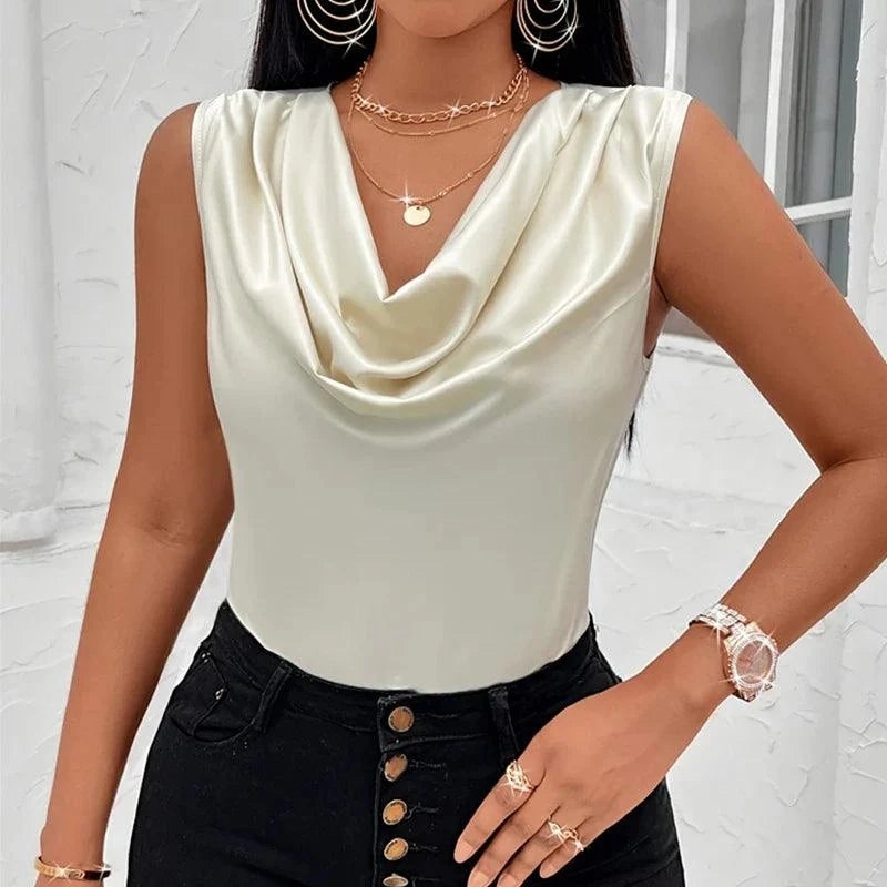 Elegant Satin Cowl Neck Tank Top