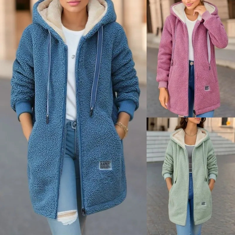 Thickened Fleece-lined Hooded Sweatshirt for Women