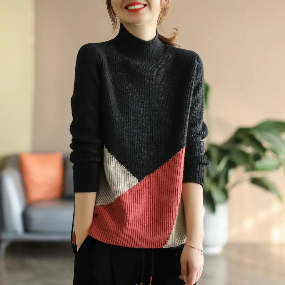 Autumn Winter Panelled Vintage Sweaters for Women