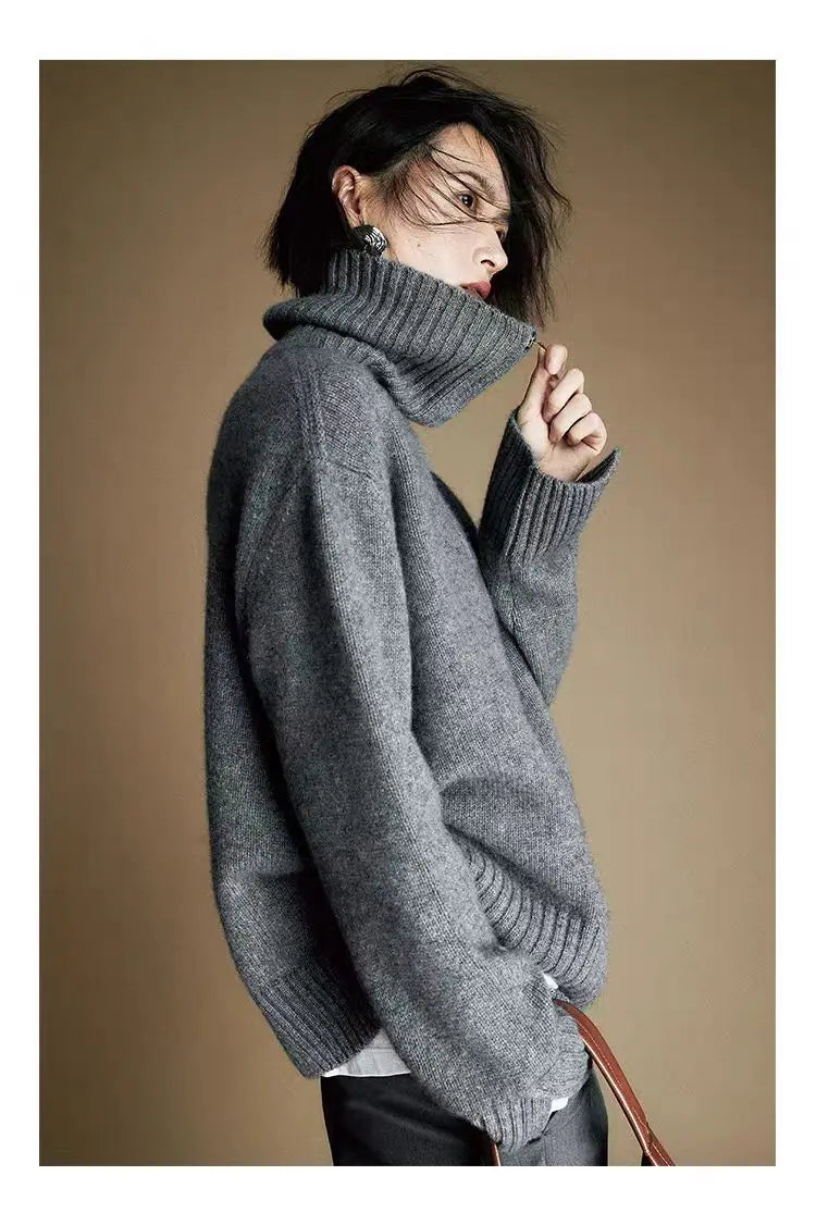 Autumn and Winter Half Zipper Cashmere Sweater for Women