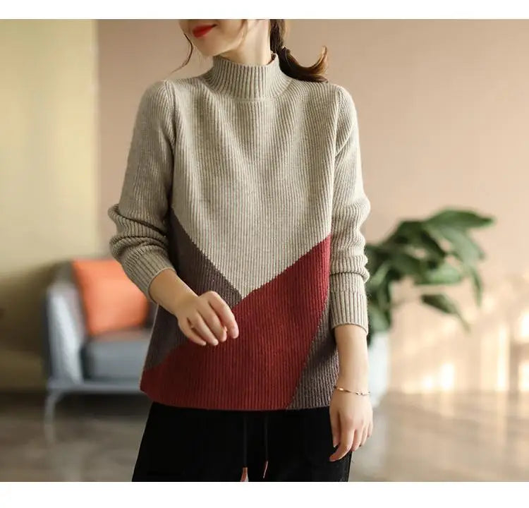 Autumn Winter Panelled Vintage Sweaters for Women