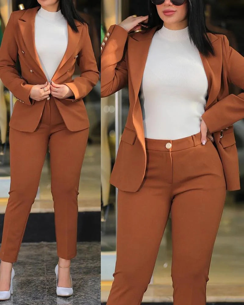 2-Piece Office Clothing Set - Blazer & Pencil Pants at Alphadarling