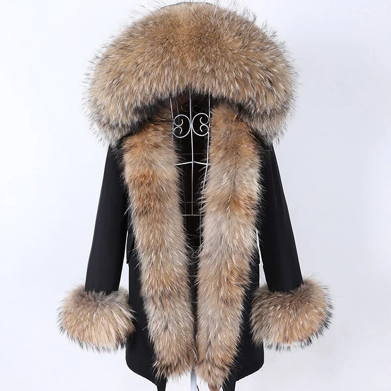 Luxury Hooded Real Fox Fur Jacket