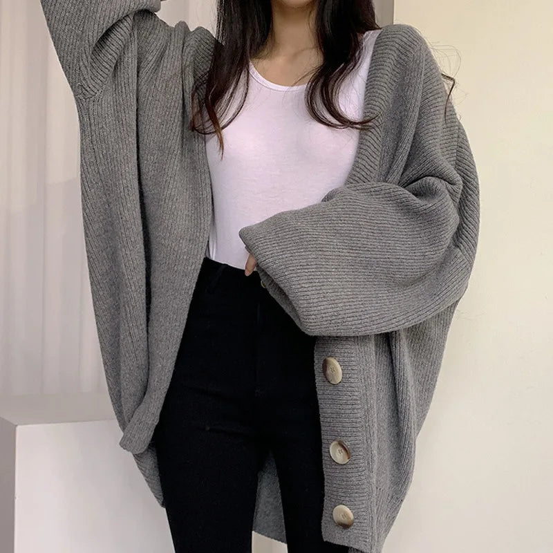 Vintage V-Neck Loose Knitted Cardigan for Women