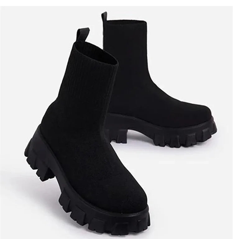 Stylish Short Knitting Platform Ankle Boots for Women