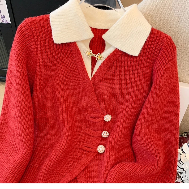 Splicing Slim Women’s Knitted Cardigan