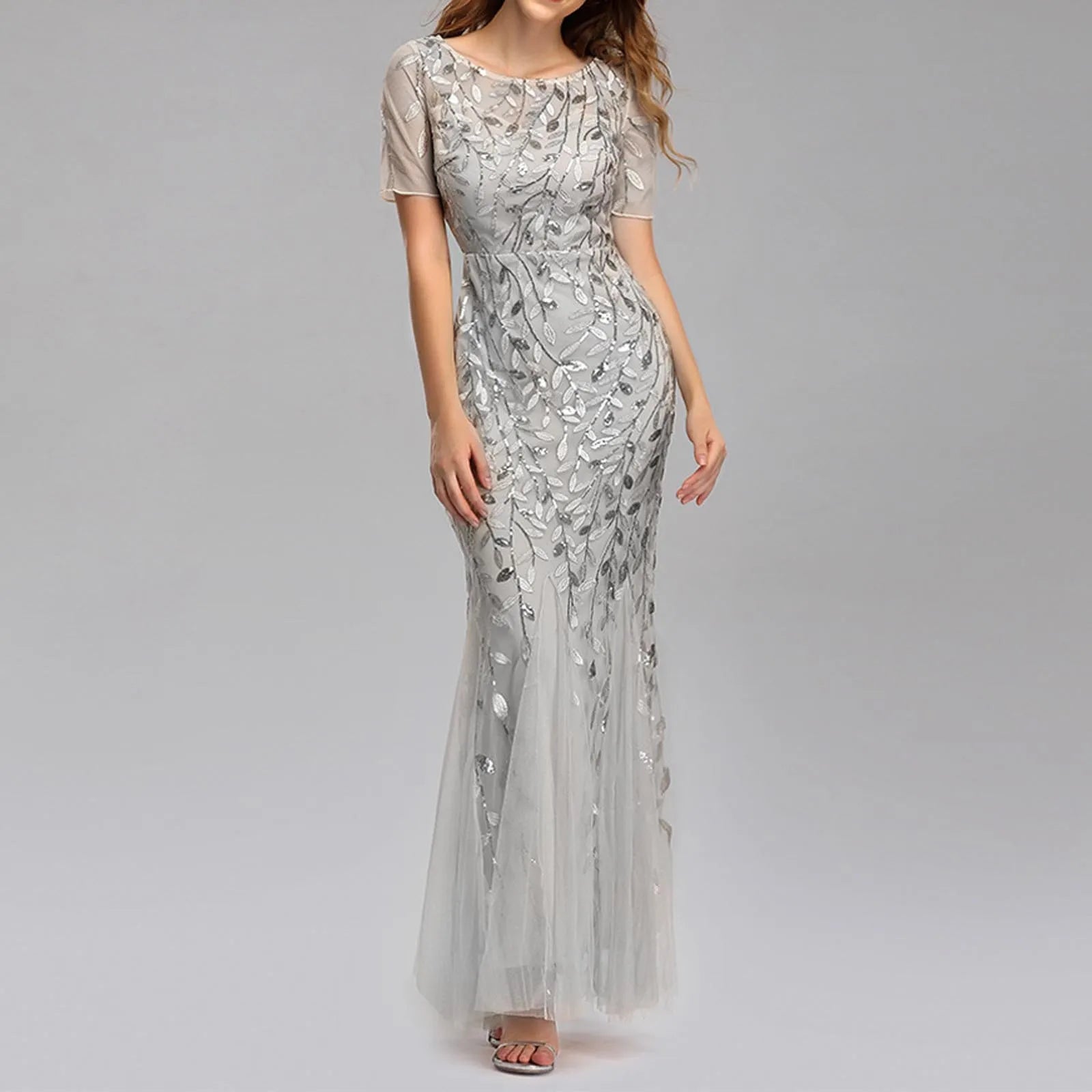 Luxury Sequin Mesh Evening Maxi Dress