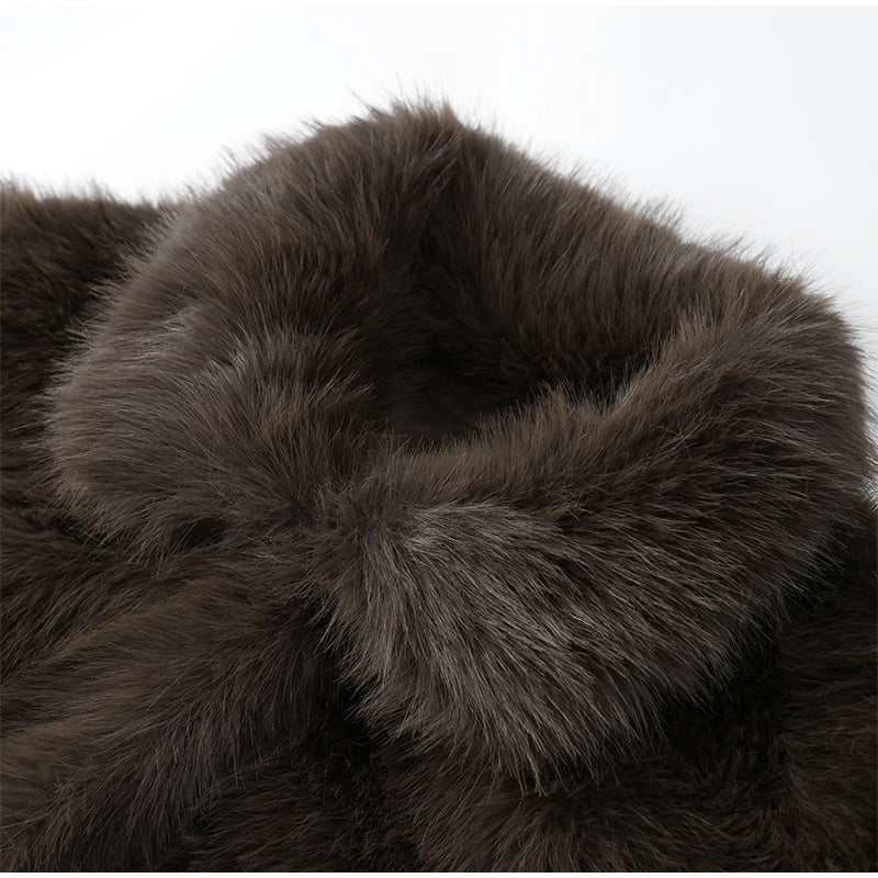 Elegant Faux Fur Lapel Warm Women's Jacket