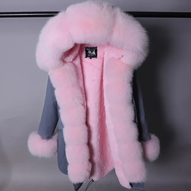 Luxury Hooded Real Fox Fur Jacket