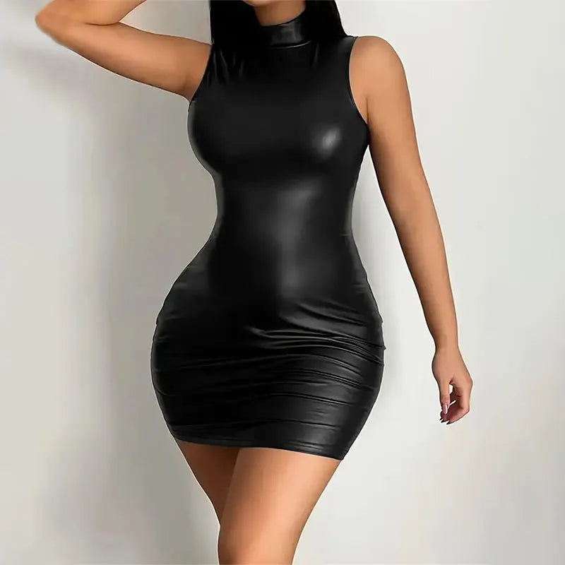 Sleek Strapless Bodycon PU Leather Mini Dress