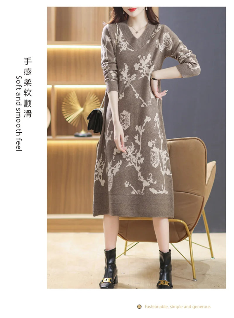 Temperament V-Neck Sweater Dress