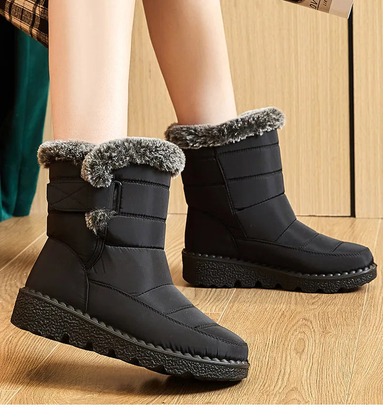 Trendy Waterproof Ankle Boots with Fur for Women