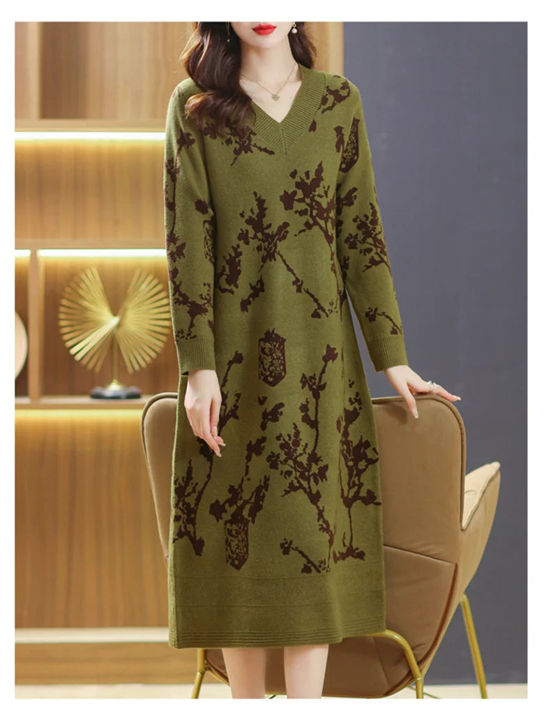 Temperament V-Neck Sweater Dress