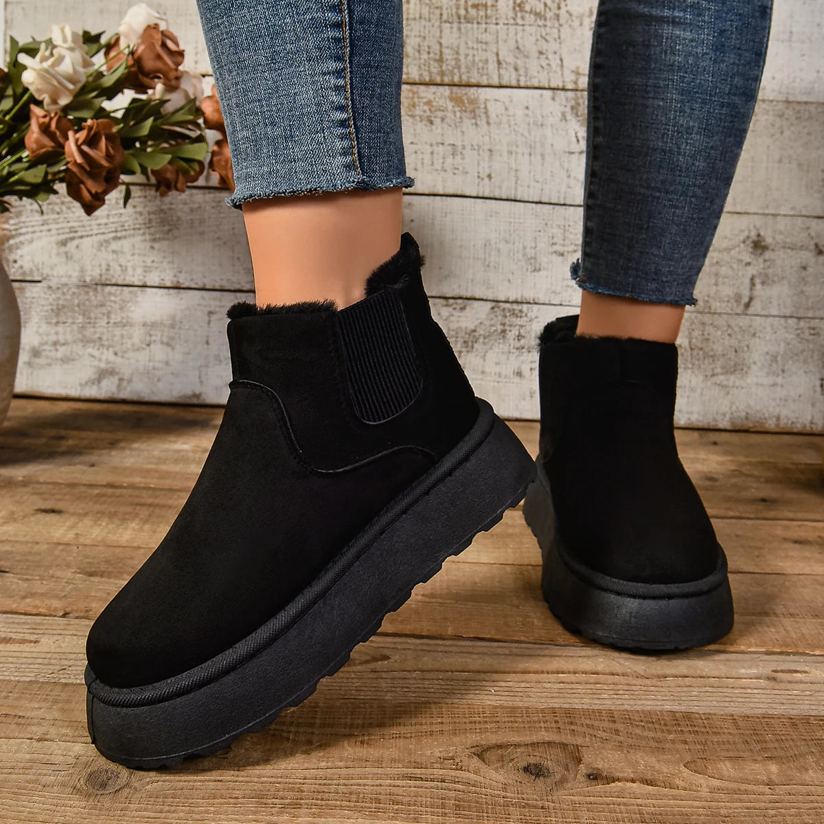 Cozy Suede Fur Chelsea Ankle Boots