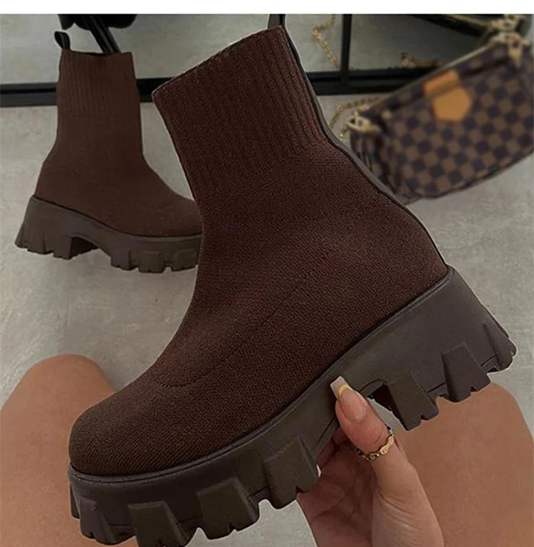 Stylish Short Knitting Platform Ankle Boots for Women