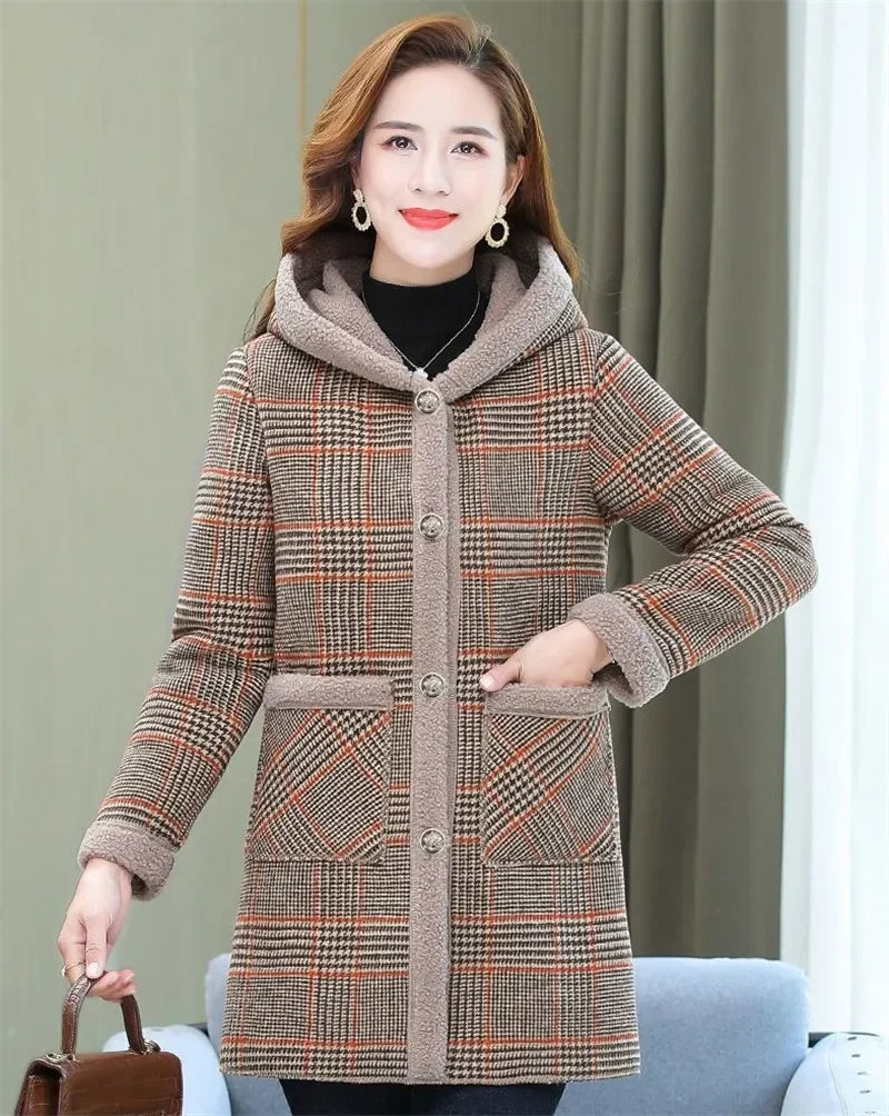 Add Velvet Plaid Coat for Women