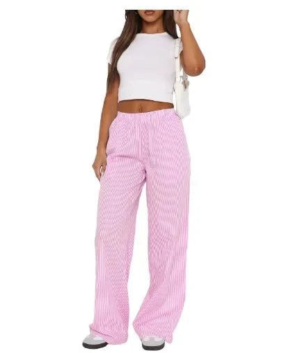 Striped Wide-Leg Casual Trousers