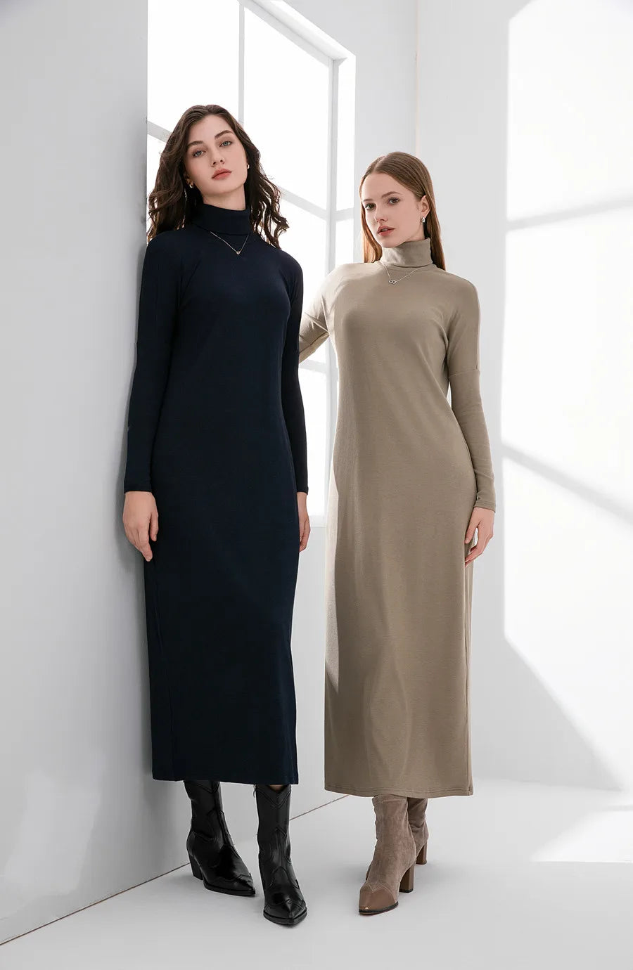 Winter Turtleneck Ribbed Maxi Dress