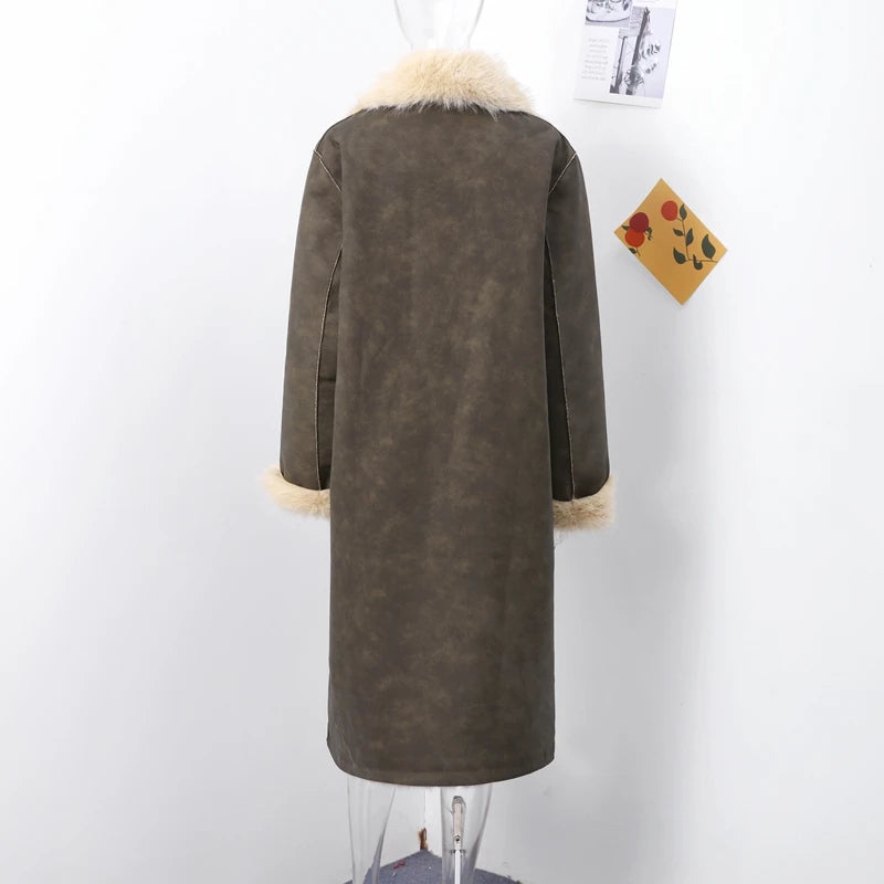 Elegant Suede Fleece Lining Trench Coat