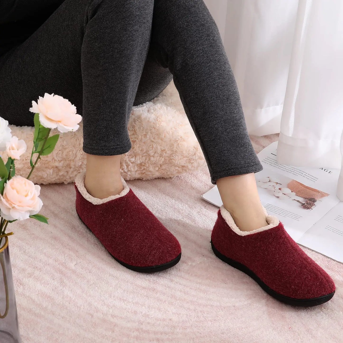 Bebealy Women’s Warm Fluffy Cotton Indoor Shoes