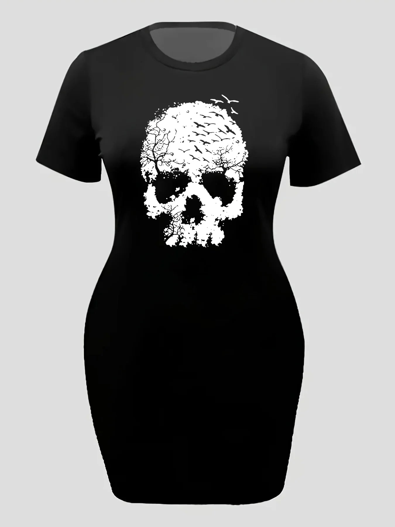 Plus Size Skull Print Casual T-Shirt Dress