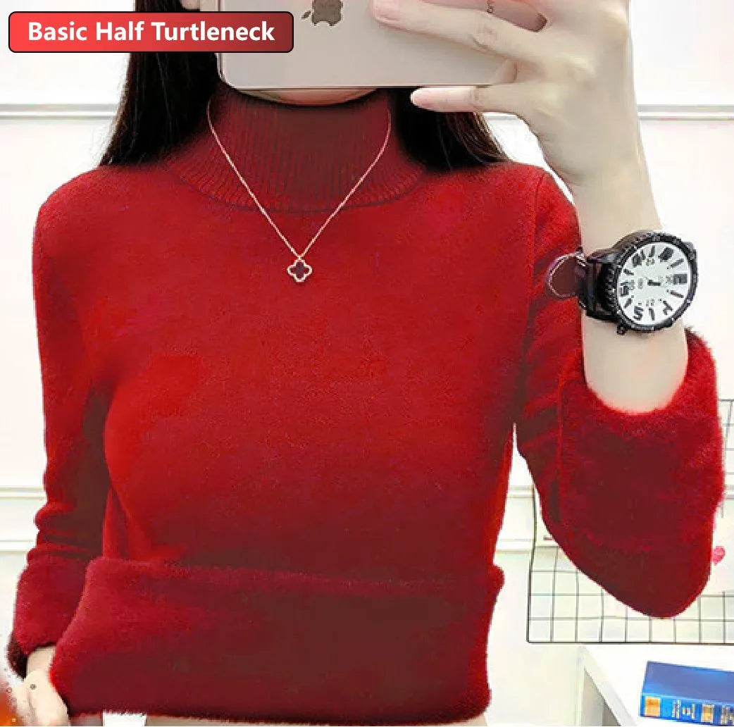 Elegant Velvet Lined Turtleneck Sweater for Women