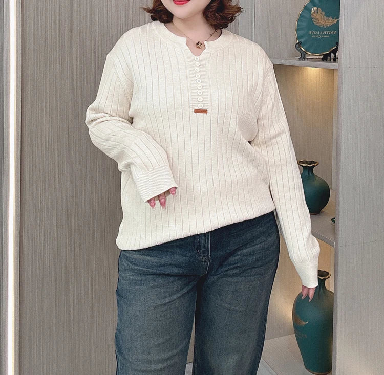 Women's V-Neck Knitted Sweater - Slimming & Stylish