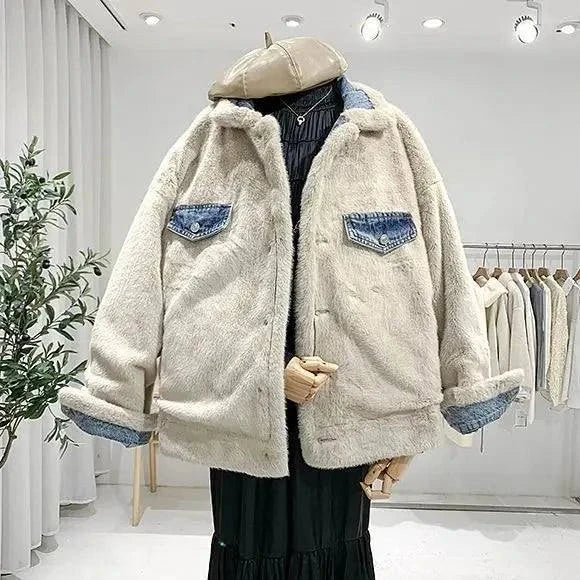 Retro Fur Collar Denim Jacket