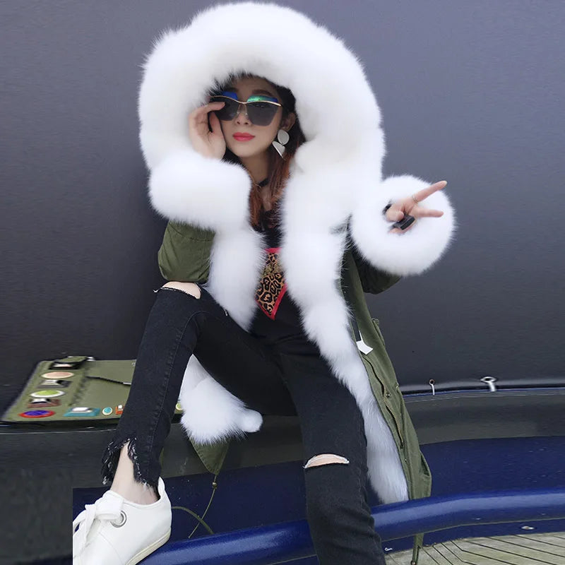 Luxury Hooded Real Fox Fur Jacket