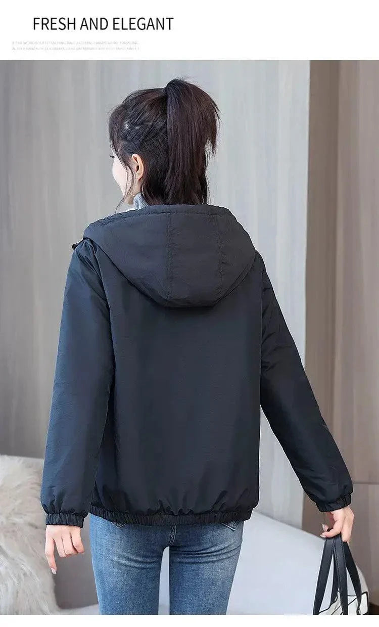 Women's winter fleece hooded jacket, windproof and stylish, perfect for casual outdoor wear.