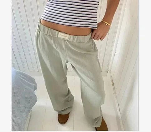 Striped Wide-Leg Casual Trousers