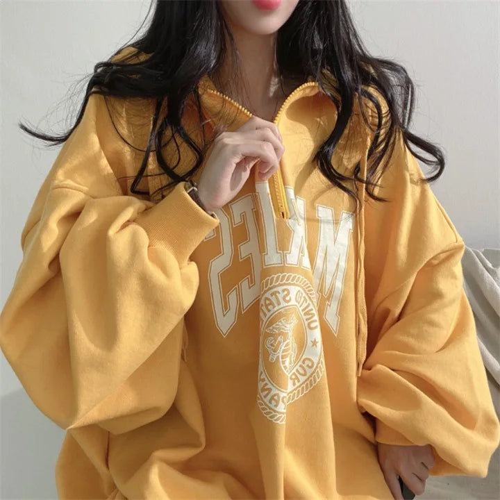 Women's Oversized Zipper Hoodie - Casual Autumn Winter