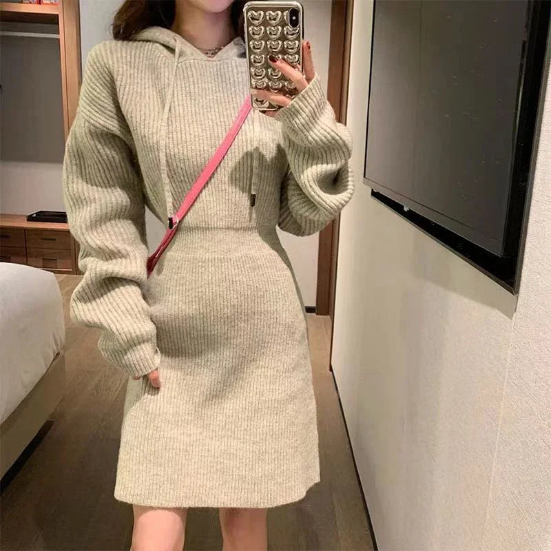 MEXZT Hooded Knitted Mini Dress – Winter Streetwear