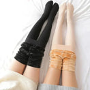 Switch Women’s thermal stockings with high waist, elastic fit, and ultra-warm fleece lining in black and beige. 2 image