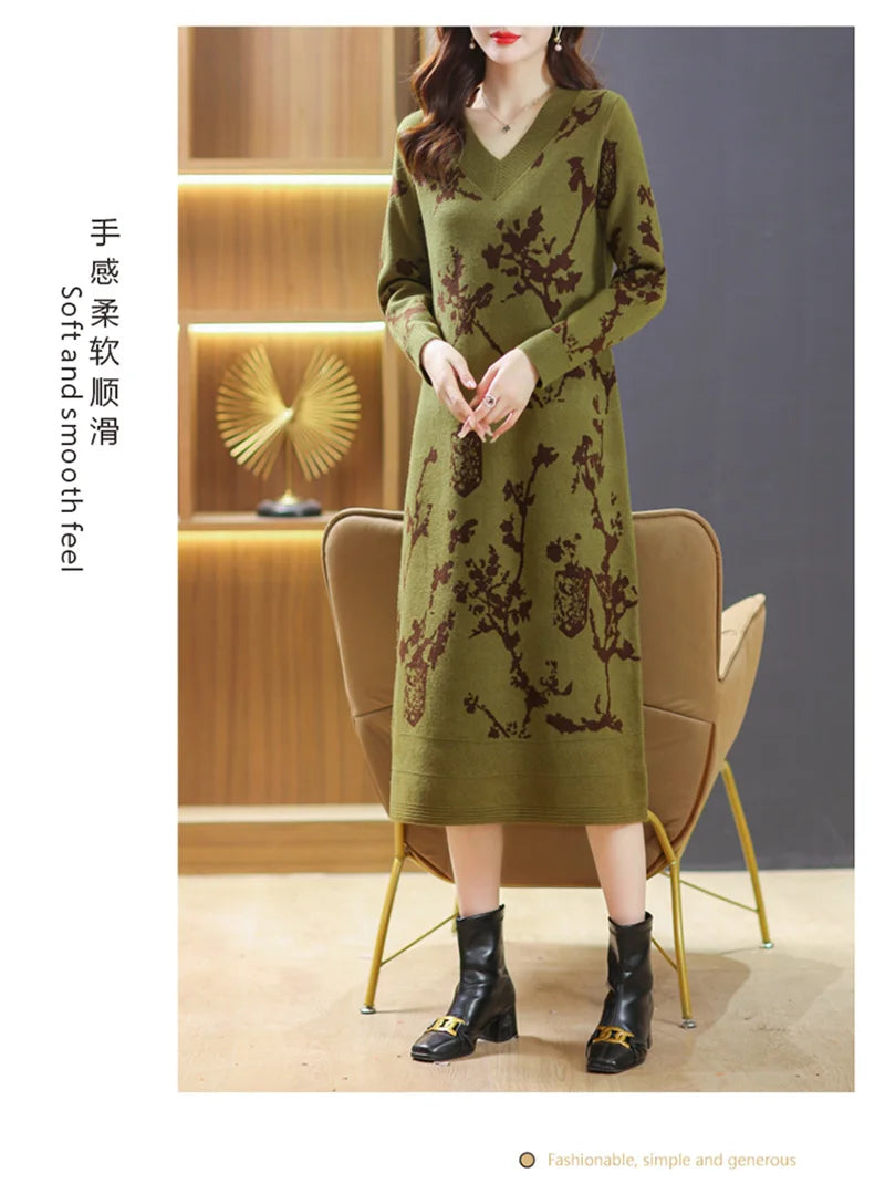 Temperament V-Neck Sweater Dress