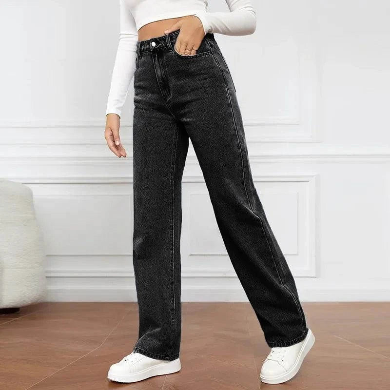 High-Waisted Loose Fit Straight Leg Jeans