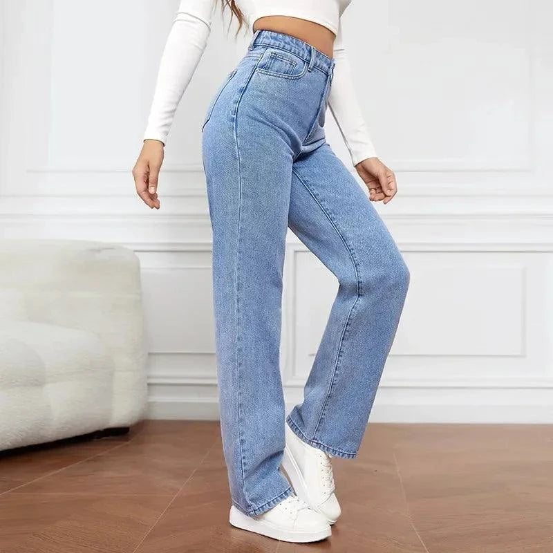 High-Waisted Loose Fit Straight Leg Jeans