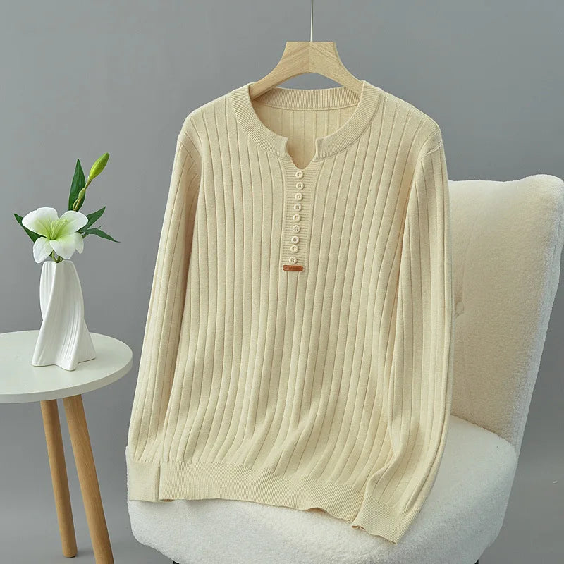 Women's V-Neck Knitted Sweater - Slimming & Stylish