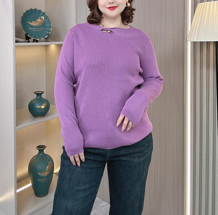 Plus Size Hollow Neck Sweater - Autumn Winter Knitwear