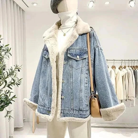 Retro Fur Collar Denim Jacket