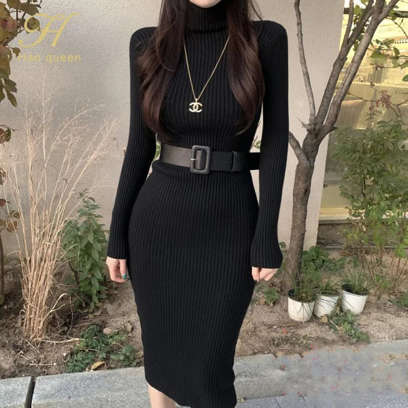 H Han Queen Turtleneck Bodycon Sweater Dress